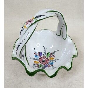 Vintage RCCL Portuguese ART Ceramic Hand Painted Basket Floral - 1988